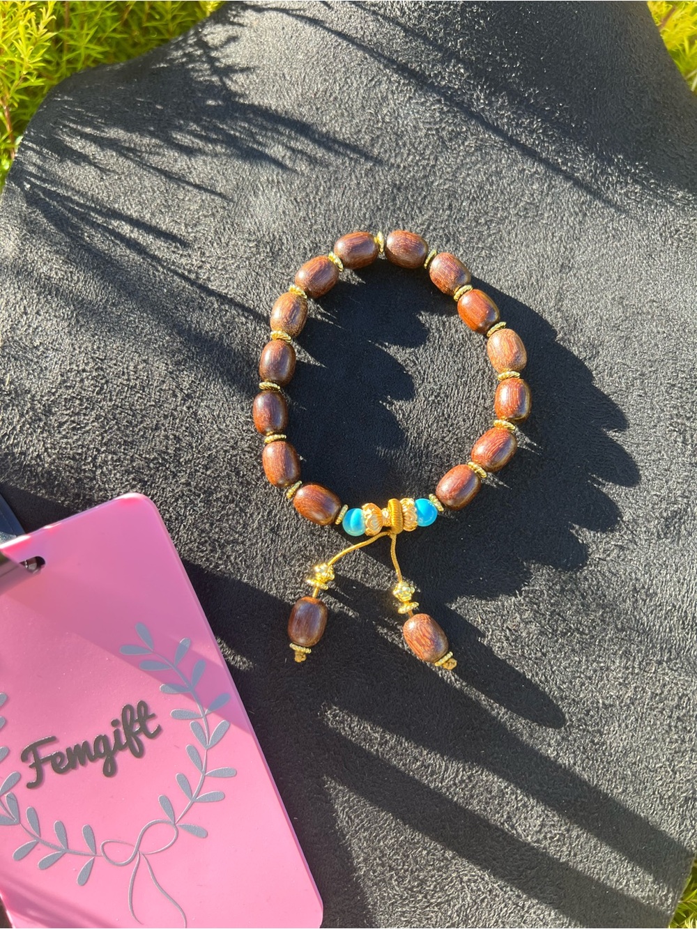 Penglai Agarwood - Bead Stretch Bracelet with Turquoise Accents